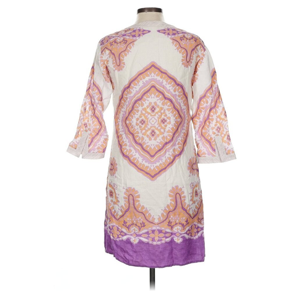 J. Crew Cream & Lavender Bazaar Scroll Print 3/4 Sleeve Linen Dress Sz 6 - Picture 3 of 5